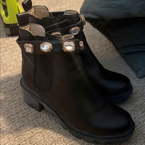 Steve Madden Black Ankle Boots with Jewel Accents